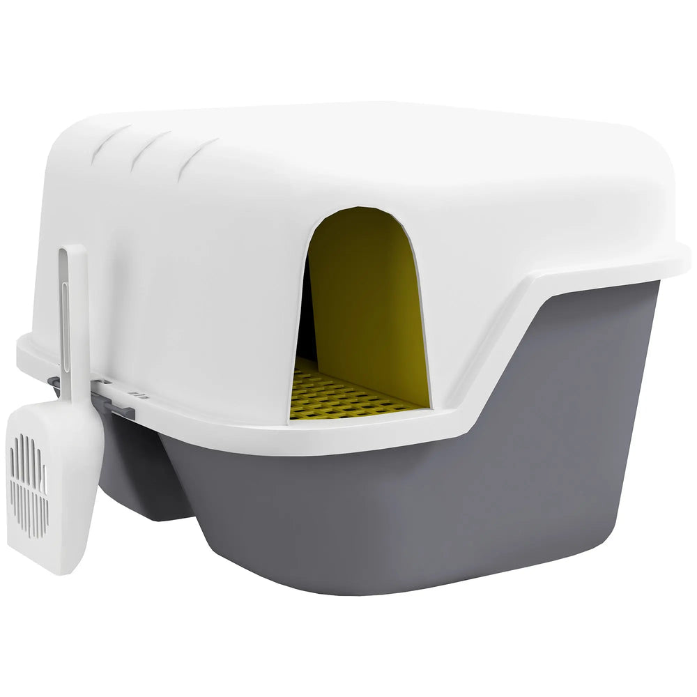 Bac à litière pour chat maison de toilette pour chat couvercle supérieur verrouillable et ouvrable 50 x 50 x 39 cm crème-0