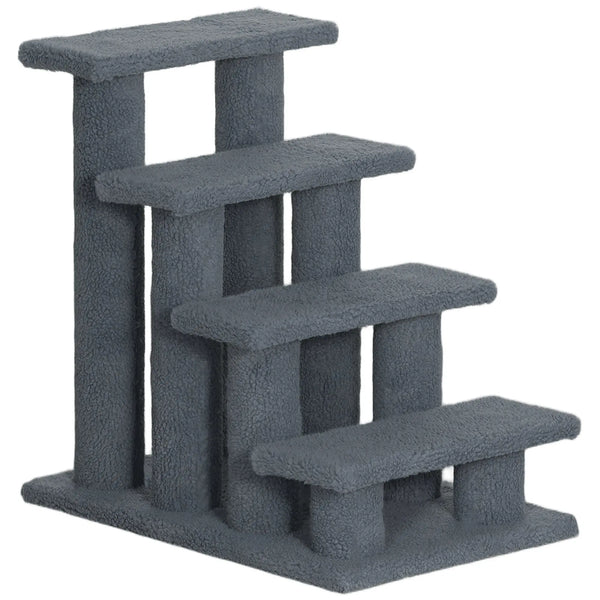 Escalier pour animaux de compagnie avec 4 marches revêtement effet laine bouclée 61 x 41 x 60 cm gris-0