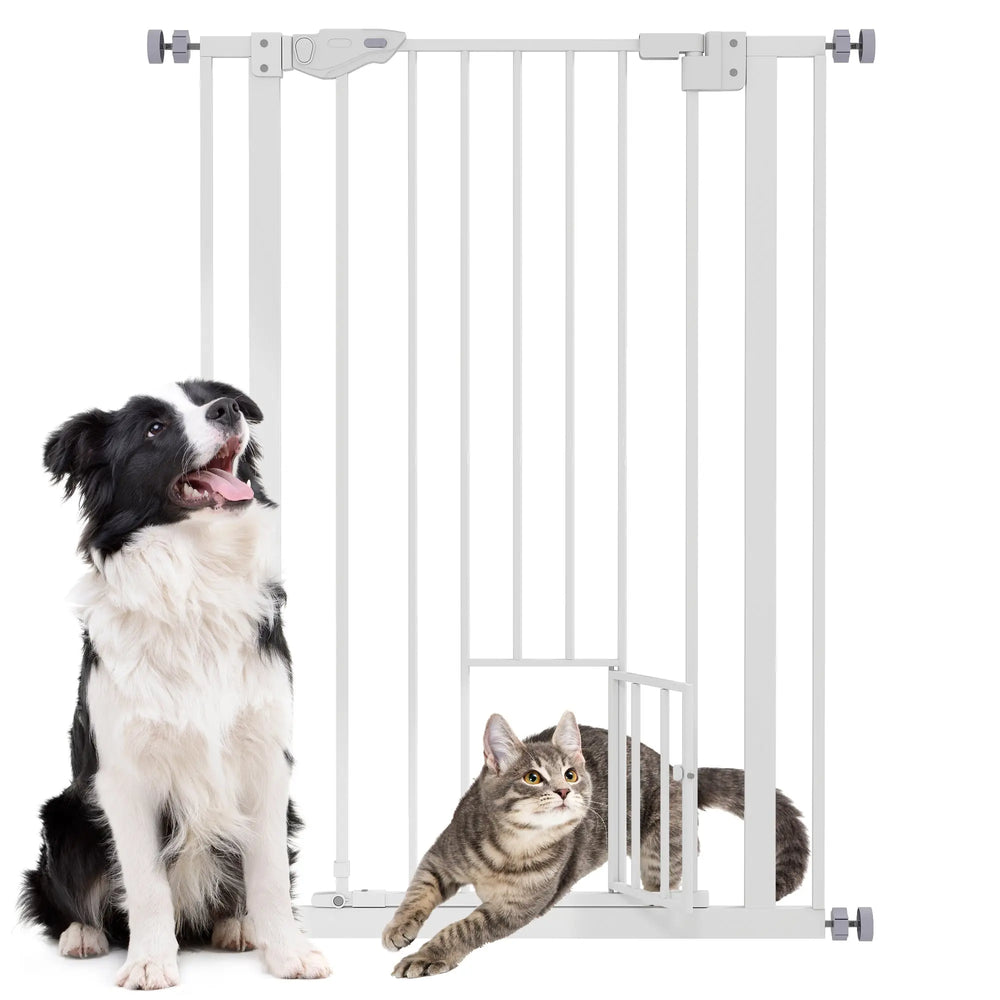 Barrière de sécurité animaux de 104H cm avec porte fermeture automatique système de double verrouillage sans percage-0