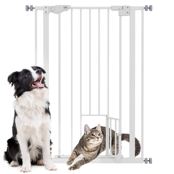 Barrière de sécurité animaux de 104H cm avec porte fermeture automatique système de double verrouillage sans percage-0