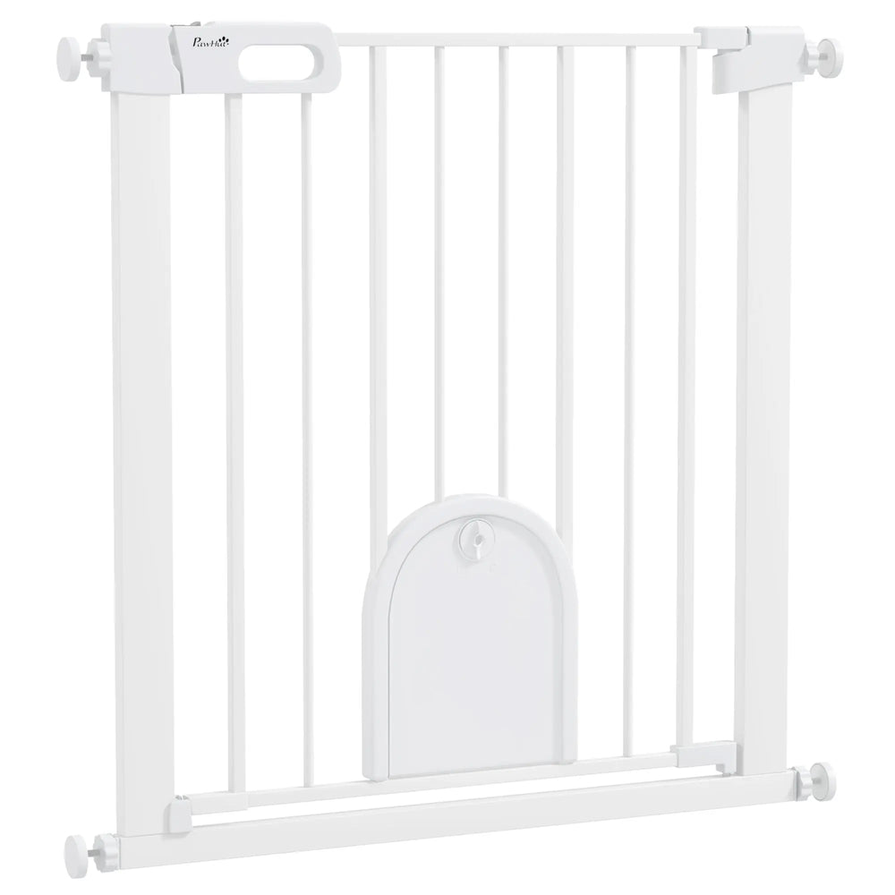 Barrière de sécurité animaux avec porte fermeture automatique système de double verrouillage, acier blanc-0