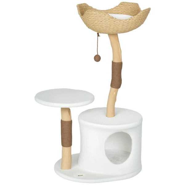 Arbre à chat tour de jeux pour chats griffoirs plate-forme lit niche coussin moelleux lavable, 55 x 45 x 102 cm blanc-0