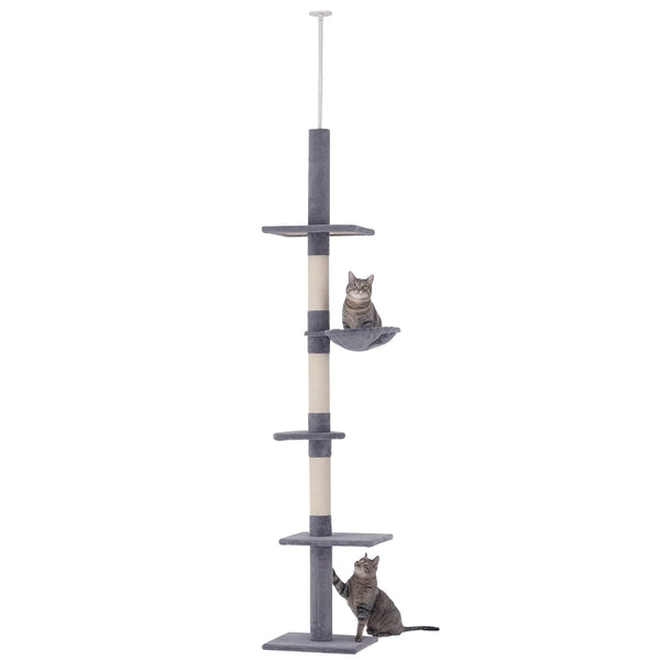 Arbre chat du sol au plafond poteau à griffer L40 x l 34 x H 230-260 cm 5 niveaux d'activités gris-0