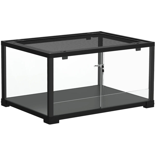 Terrarium en verre pour reptile enclos pour hamster 86 L ventilation supérieure porte coulissante 50,8x30,5x35,6cm noir-0