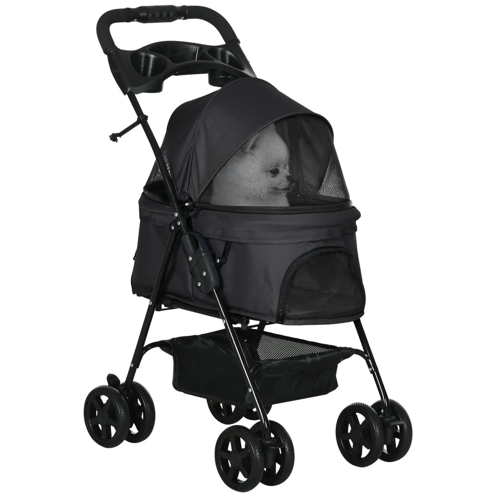 Poussette Buggy Pliable Chien Chat Panier Rangement Porte-Gobelets Tissu 300D Oxford Imperméable 4 Roues Noir-0