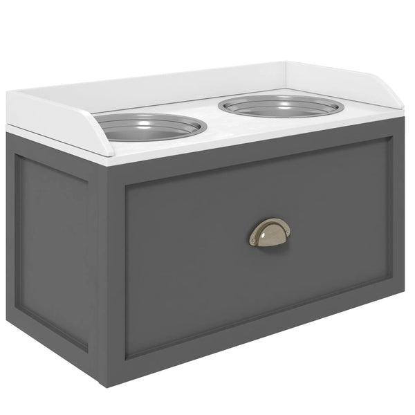 Gamelle double chien chat - porte-gamelles surélevé rangement 2 en 1 - tiroir, 2 gamelles - acier inox. MDF blanc gris-0
