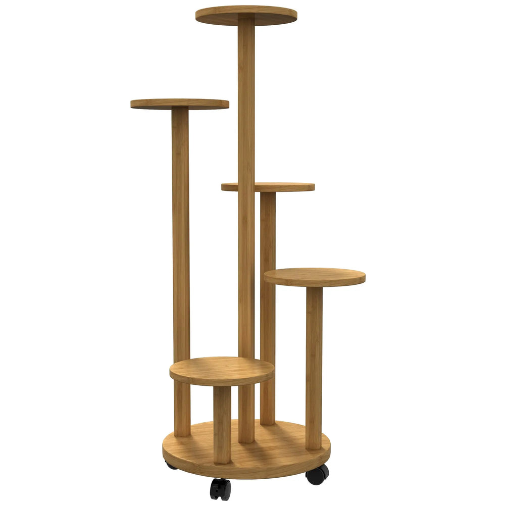 Étagère à plantes en bambou étagères rondes à fleurs support de pots de fleurs 5 niveaux bois naturel-0