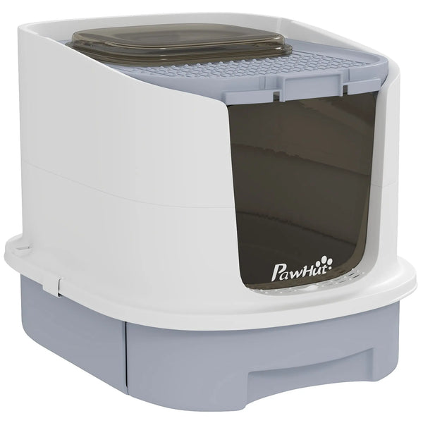 Maison de toilette pour chat bac à litière fermé chat avec porte translucide pelle incluse 40,5 x 52,5 x 42,5 cm gris-0
