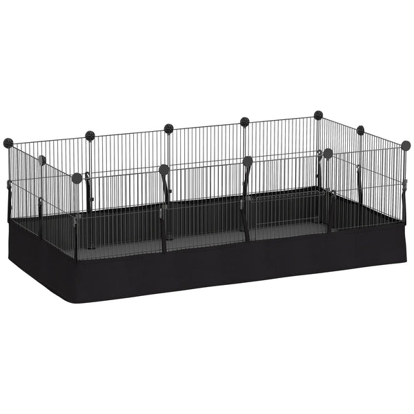 Enclos pour petits animaux, cage à lapin modulable 12 panneaux avec tapis étanche, en acier, 120 x 60 x 40 cm, noir-0