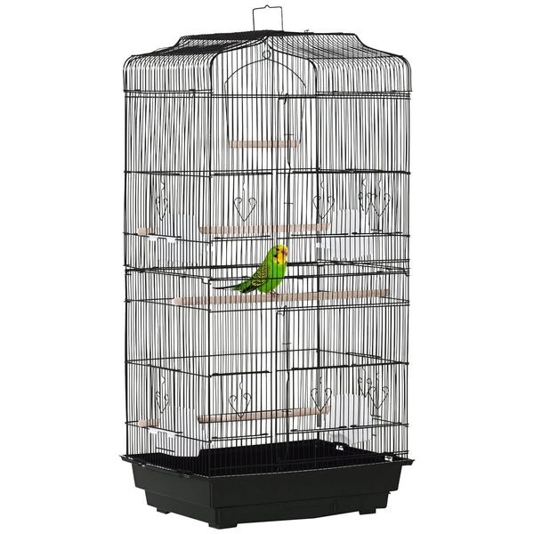Cage à oiseaux volière avec mangeoires perchoirs plateau excrément amovible cage pour canaris perruches perroquets 46,5 x 35,5 x 92 cm noir-0