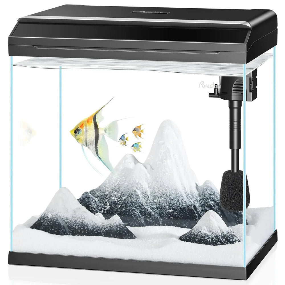 PONDON 7 Gallon Fish Tank with Detachable Lid Low-Iron Glass Aquarium Starter Kit with LED Light Beginner-Friendly Betta Aquarium with Removable Filtration Zooko
