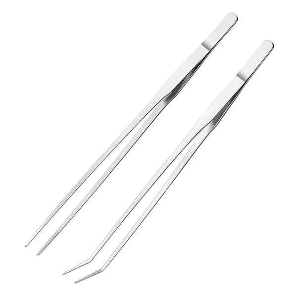 Small Aquarium Tweezers 2PCS Feeding Tongs Straight Tweezer and Curved Tweezer Fish Tank Aquascape Tools for Salt & Fresh Water Fish Tank Zooko