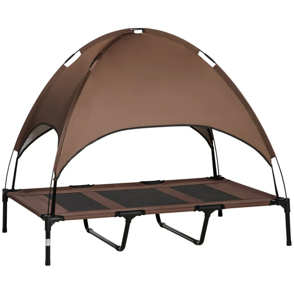 Lit pour chien chat sur pieds anti-UV tissu oxford micro-perforé + parasol + sac de transport inclus marron noir-0