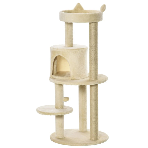 Arbre à chats multi-équipements griffoirs grattoirs plateformes niche jeu boule suspendue Ø 48 x 104H cm crème-0