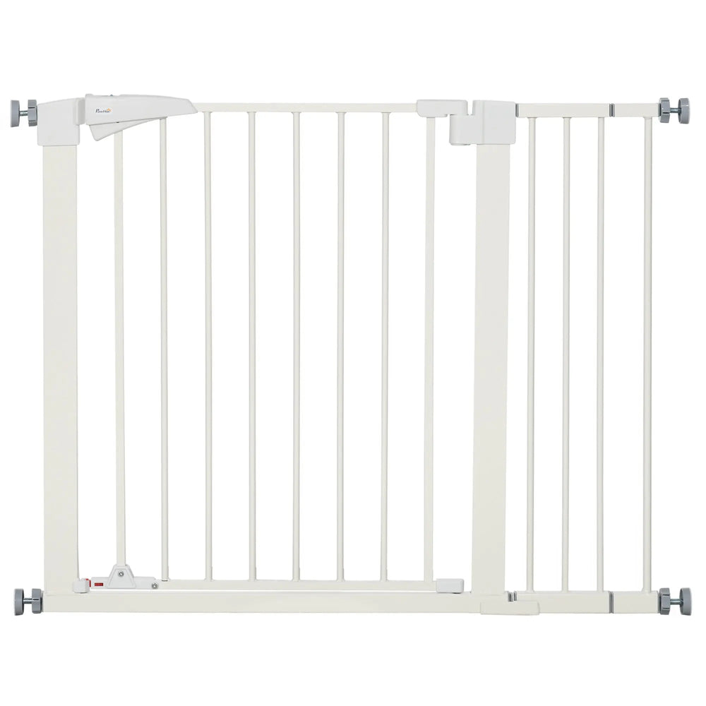 Barrière de sécurité pour chien animaux sans perçage avec fermeture automatique largeur 76-103 cm blanc-0