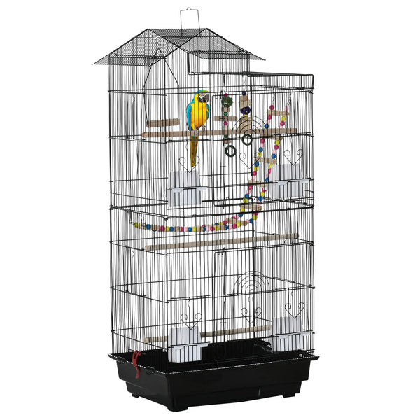 Cage à oiseaux 46 x 36 x 100 cm 4 mangeoires 3 perchoirs cage pour perruche calopsitte conure pinson canaris-0