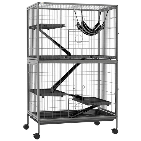 Cage pour rongeurs Multifonction 4 Plateformes 3 rampes 4 Portes dim. 80L x 52l x 128H cm acier Gris argenté Noir-0