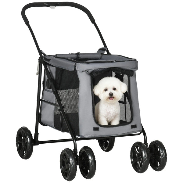 Poussette pliable animaux chien chat coussin inclus roues avec frein tissu 600D Oxford 102 x 62 x 105 cm gris-0