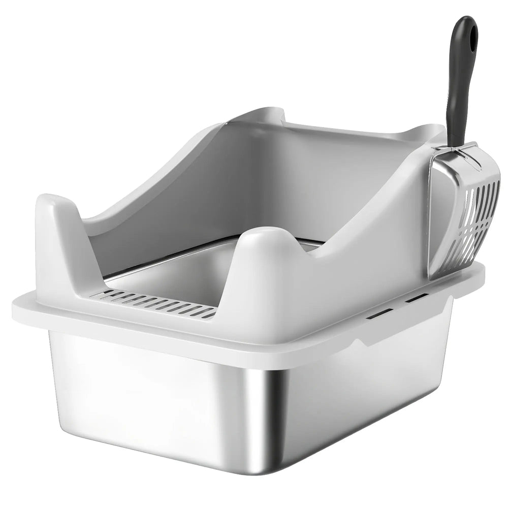 Bac à litière en acier inoxydable, maison de toilette pour chat, bords hauts, nettoyage facile, 43,1x33,2x25,4cm, gris-0