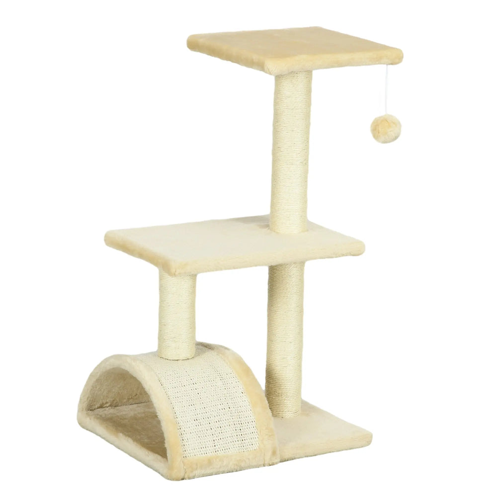 Arbre à chat arbre à grimper griffoir pour chat hauteur 72 cm balle suspendue crème-0