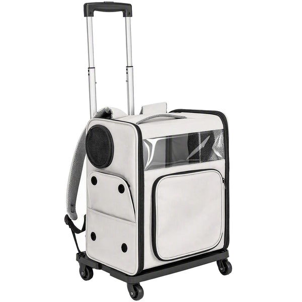 Sac de Transport pour Chat 2-en-1 à Roulettes Pliable Extensible Ventilé Soutien Lombaire Respirant 34x28x43cm Gris-0