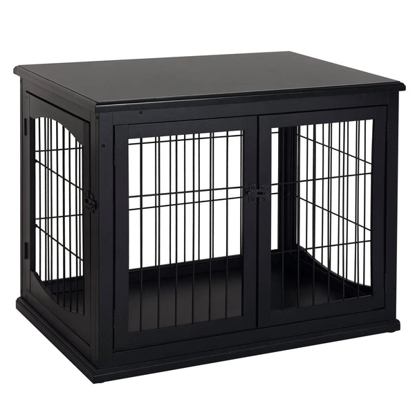 Cage pour chien animaux meuble cage chien intérieur en bois MDF classe E1 3 portes verrouillables max. 30 Kg dim. 81L x 58l x 66H cm noir-0