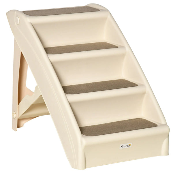 Escalier pour Chien Pliant à 4 Marches Antidérapantes, Escalier pour Animaux en Plastique, 62 x 38 x 49,5 cm, Beige-0