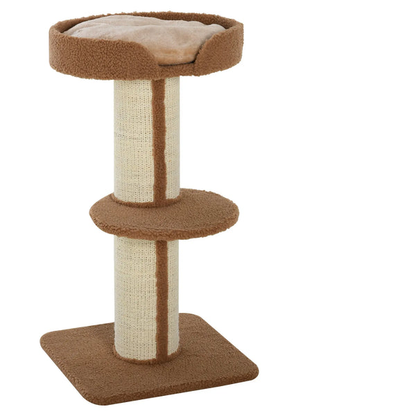 Arbre à chat avec griffoir centre d'activités 2 plateformes coussin marron clair-0