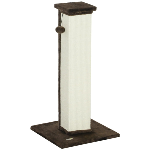 Griffoir pour chat poteau griffoir chat en sisal et peluche, boule suspendue base stable 41 x 41 x 81 cm marron et crème-0