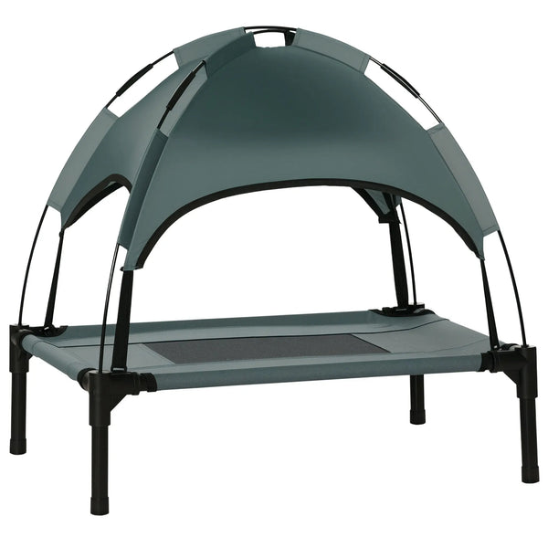 Lit chien sureleve avec parasol, lit de camp chien chat sur pieds tissu Oxford respirant, anti-UV cadre en métal sac de transport inclus couchage extérieur pour chat 161 x 46 x 61 cm gris noir-0