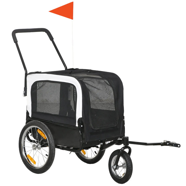 Remorque vélo jogger 2 en 1 pour animaux de compagnie drapeau roue avant pivotante réflecteurs noir-0