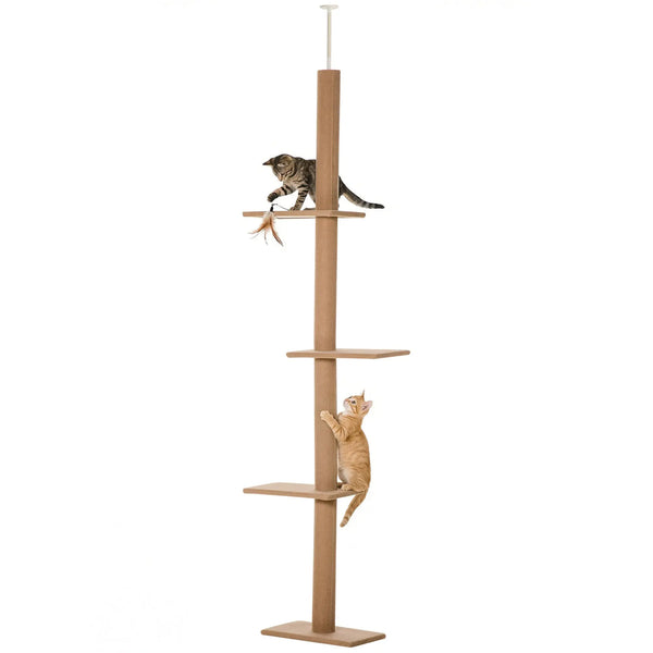 Arbre à chat poteau à griffer hauteur réglable dim. 43L x 27I x 228-260H cm 4 niveaux d'activités marron-0