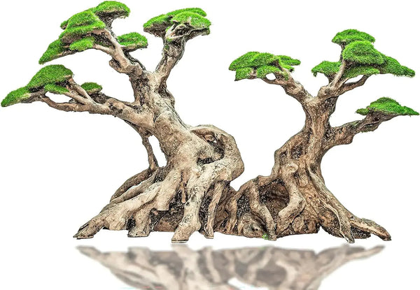 Novelsite Fish Tank Decorations - Large Bonsai Trees with Faux Moss- Aquarium Rocks Aquascaping- Made of Sandstone 17" x 8.6" x 5" Enhance Aquatic Landscape with Realistic Natural Look Zooko