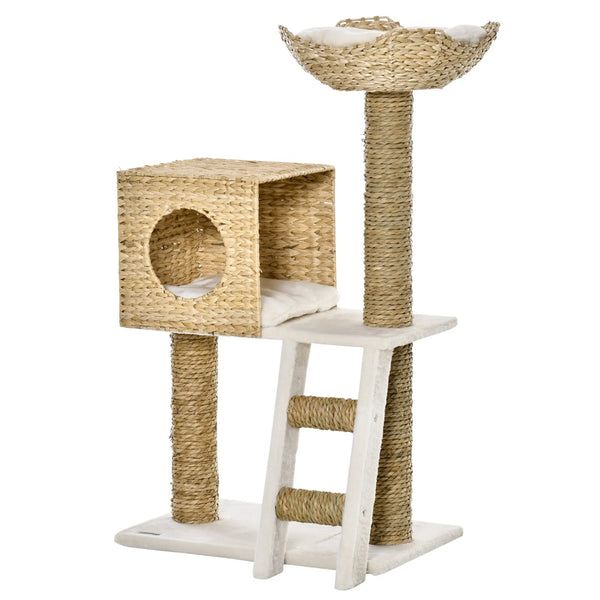 Arbre à chat arbre à grimper griffoir pour chat hauteur 100,5 cm avec coussins et échelle centre d'activités poteaux en quenouille-0
