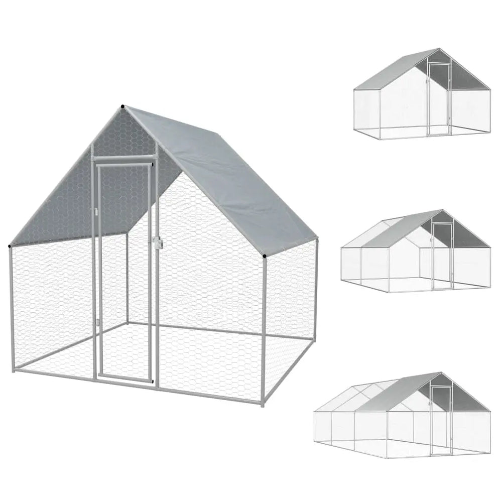 vidaXL Chicken Cage Walk-in Chicken Coop Pen Poultry Cage Galvanized Steel-5