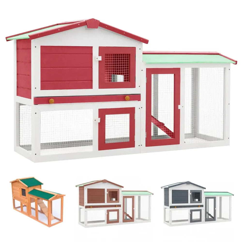 vidaXL Rabbit Hutch Bunny Cage with Pull Out Tray and Ramp Solid Wood Pine-0
