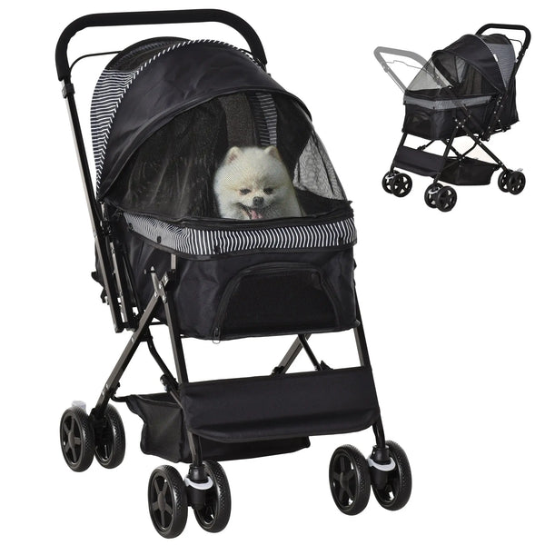 Poussette pour chien animaux de compagnie pliable 4 roues EVA guidon réglable panier 76,5 x 52 x 95 cm-0