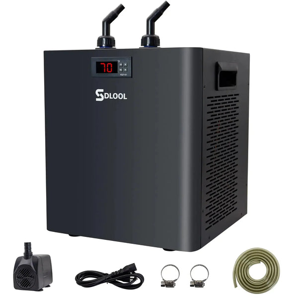 SDLOOL Aquarium Chiller 79gal 1/3 HP Water Chiller 300L Fish Tank Hydroponics Cooling System with Quiet Design Refrigeration Compressor for Water Weeds Axolotl Jellyfish Coral Shrimp Zooko