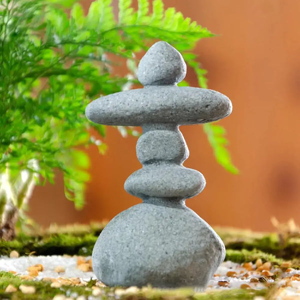 FADECOR 5-Stone Mini Stacked Zen Rock Stone DecorHandmade Rocks Statues Japanese Garden Decor Fish Tank Aquarium DecorationsMicro Landscape Decor (5-Stone) Zooko